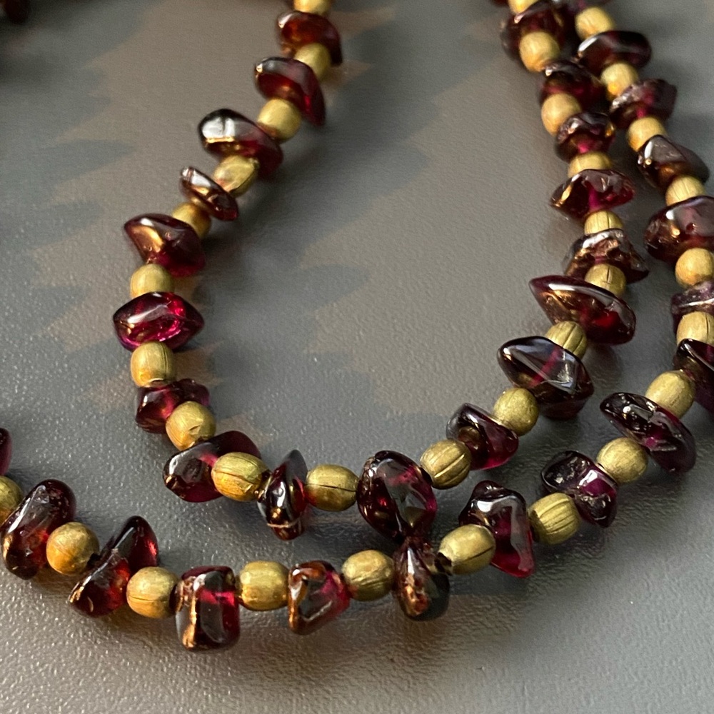 Vintage Garnet Chip & Bass Bead Necklace